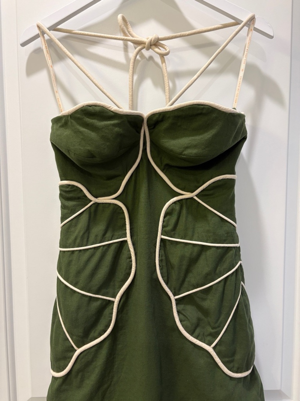 Farm Rio Linen Blend Wavy Mini Dress Small Green Halter - Picture 10 of 15